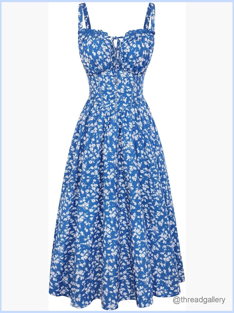 Women Floral Corset Dress Summer Milkmaid Sundress Cutout Waist Smocked Back